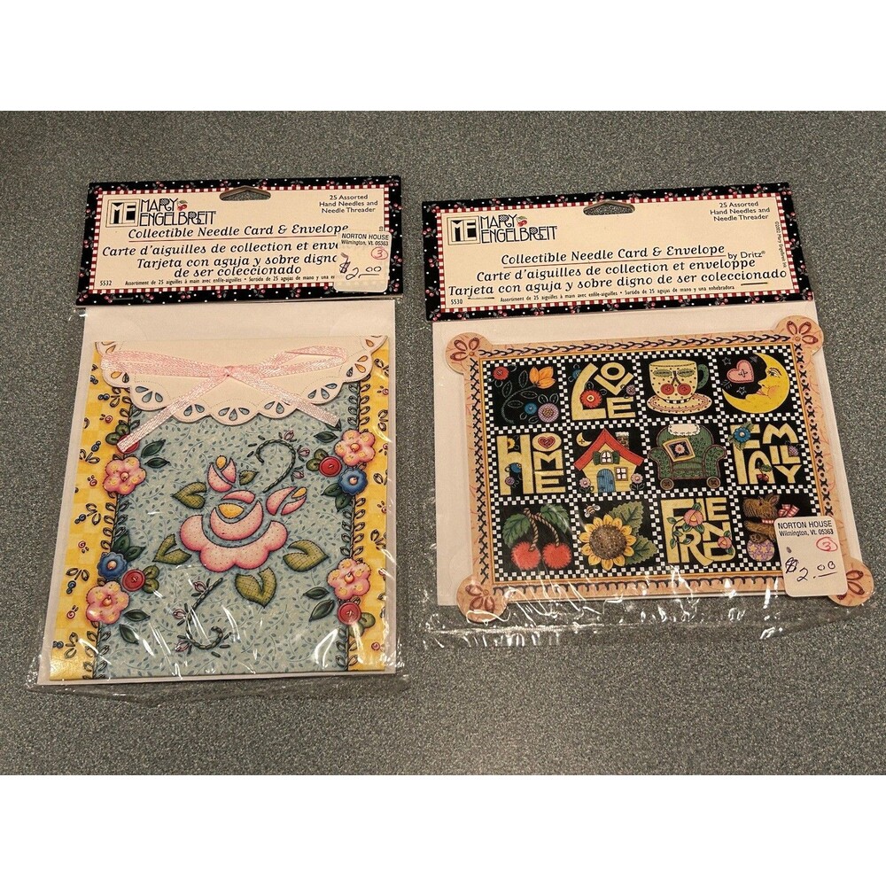 2002 Lot of 2 Mary Engelbreit Needle Card 25 Assorted Needles and Threader